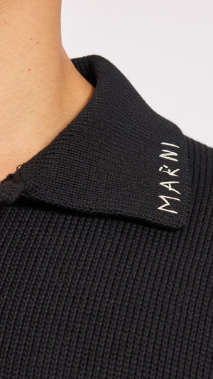 MARNI BLACK TWISTED DECONSTRUCTED POLO SHIRT