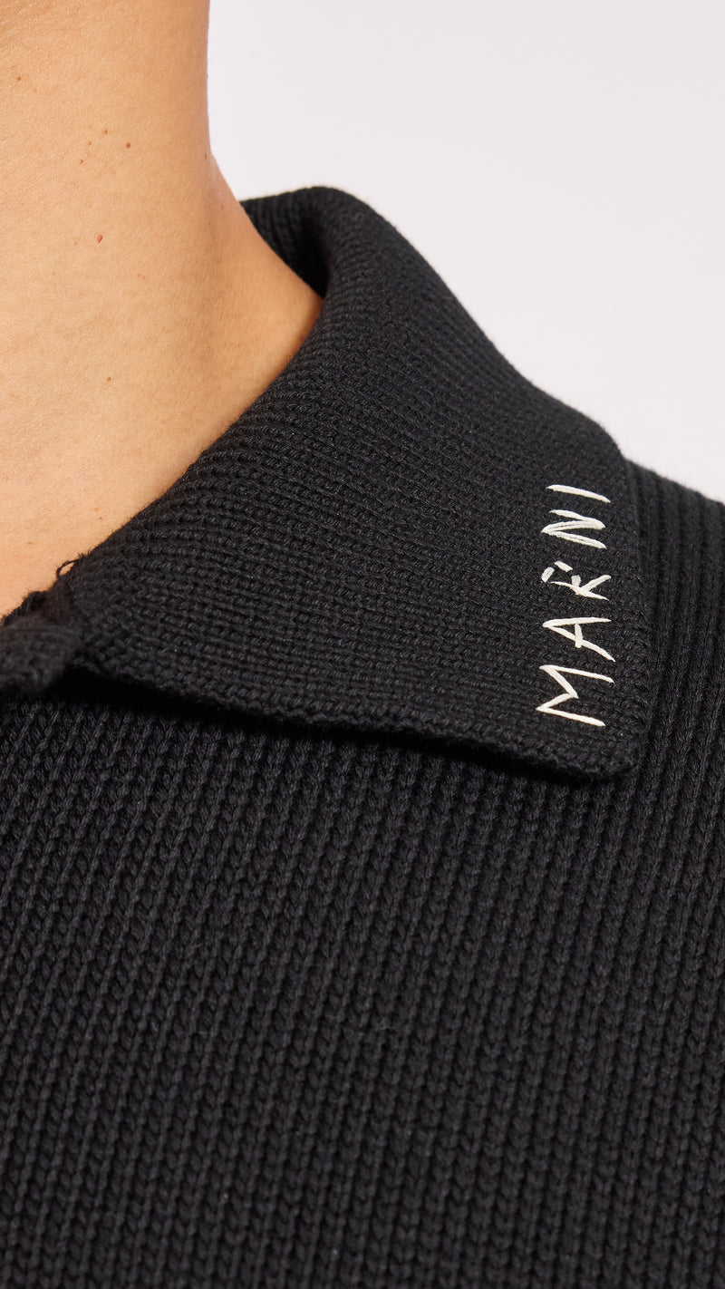 MARNI BLACK TWISTED DECONSTRUCTED POLO SHIRT