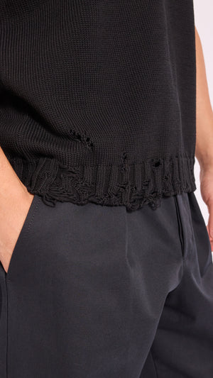 MARNI BLACK TWISTED DECONSTRUCTED POLO SHIRT