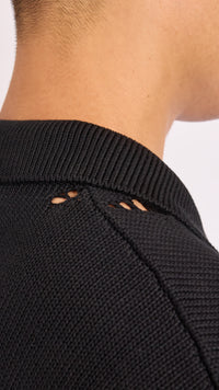 MARNI BLACK TWISTED DECONSTRUCTED POLO SHIRT