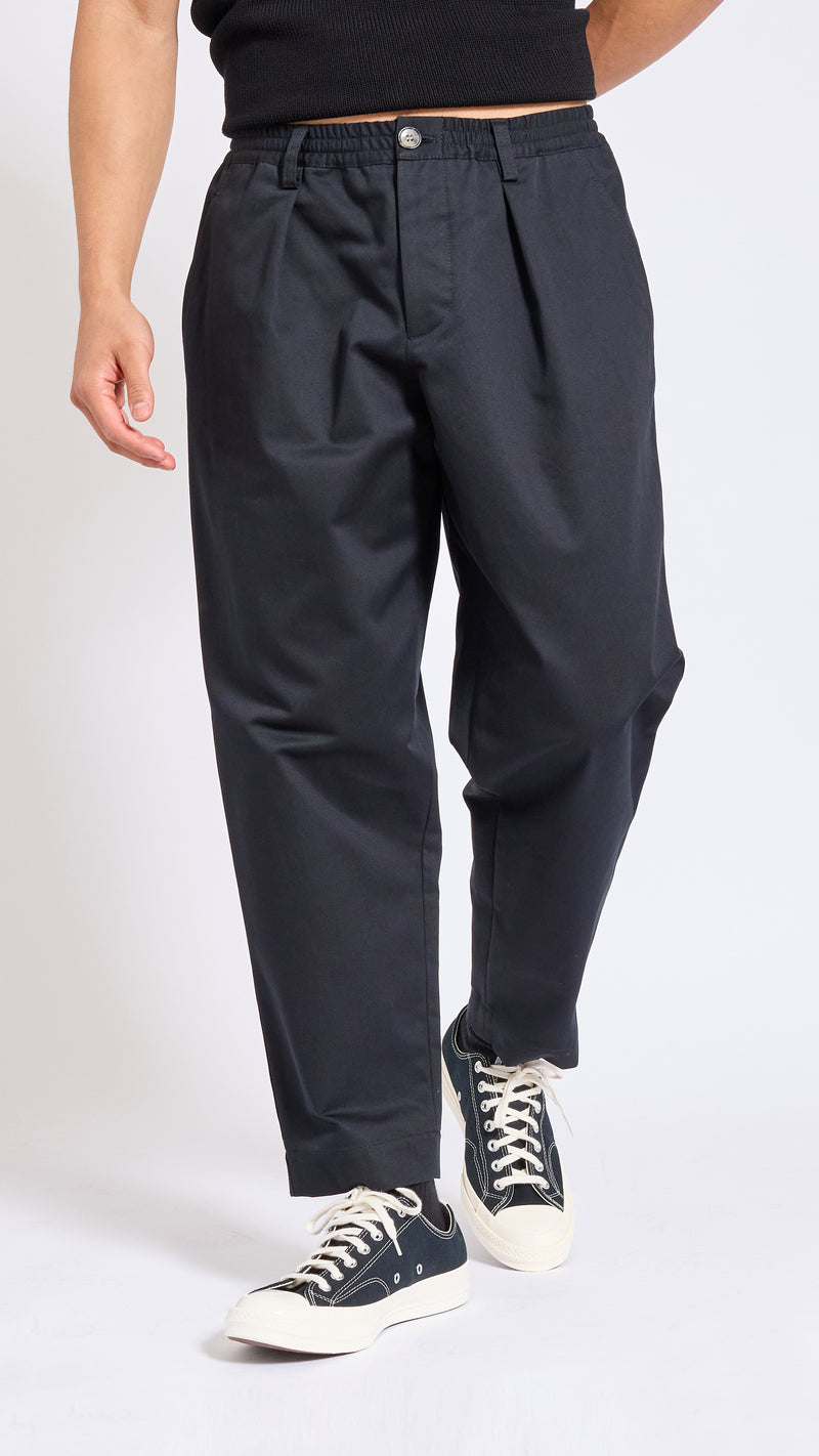 MARNI BLACK COTTON GABERDINE ELASTIC WAIST PANTS