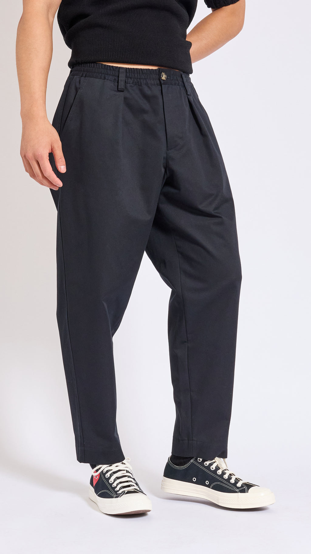 MARNI BLACK COTTON GABERDINE ELASTIC WAIST PANTS