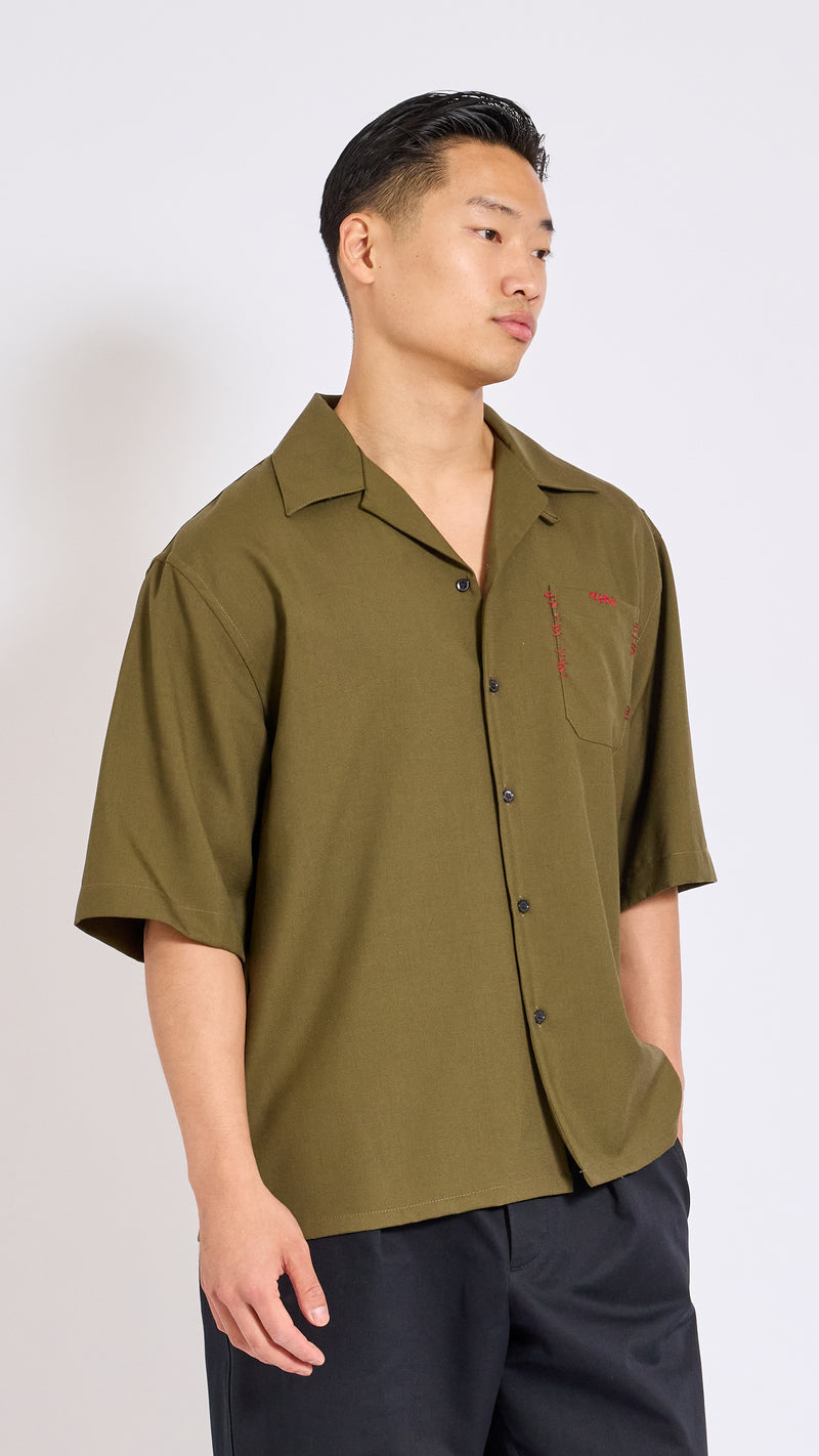 MARNI DEEP SAGE TROPICAL WOOL POCKET SHIRT