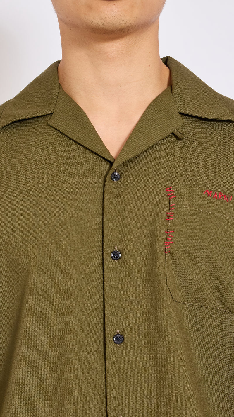 MARNI DEEP SAGE TROPICAL WOOL POCKET SHIRT