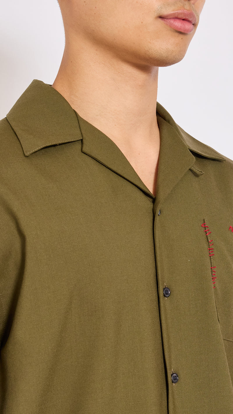 MARNI DEEP SAGE TROPICAL WOOL POCKET SHIRT