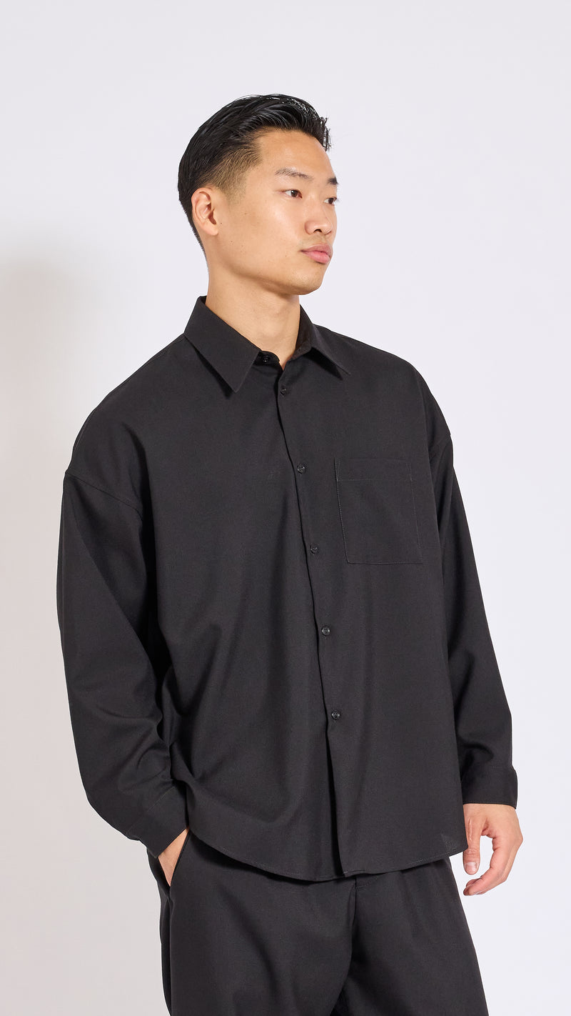 MARNI BLACK TROPICAL WOOL LONG SLEEVE SHIRT