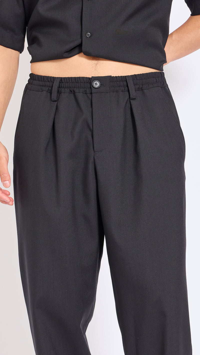 MARNI BLACK TROPICAL WOOL ELASTIC WAIST PANTS