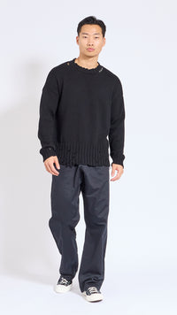 MARNI BLACK TWISTED DECONSTRUCTED CREWNECK SWEATER