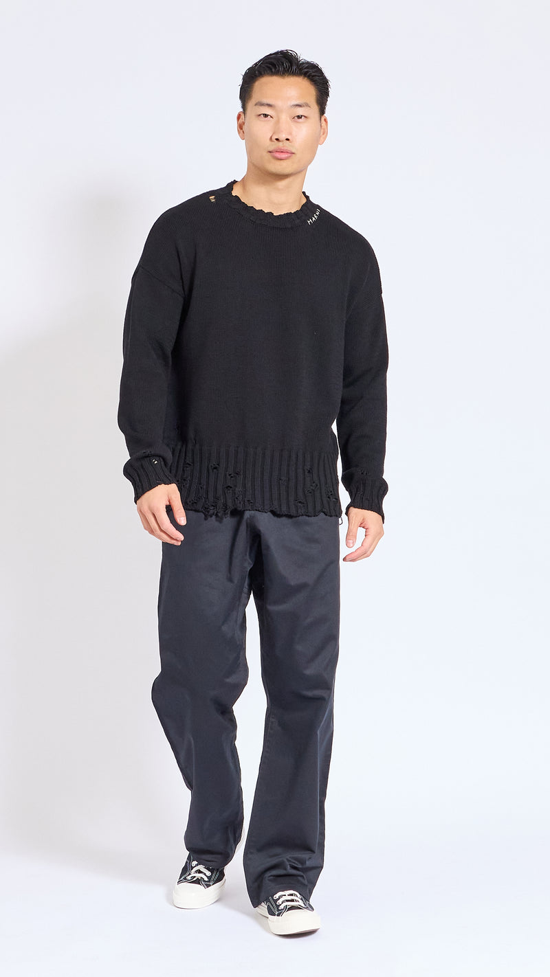 MARNI BLACK TWISTED DECONSTRUCTED CREWNECK SWEATER