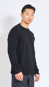 MARNI BLACK TWISTED DECONSTRUCTED CREWNECK SWEATER