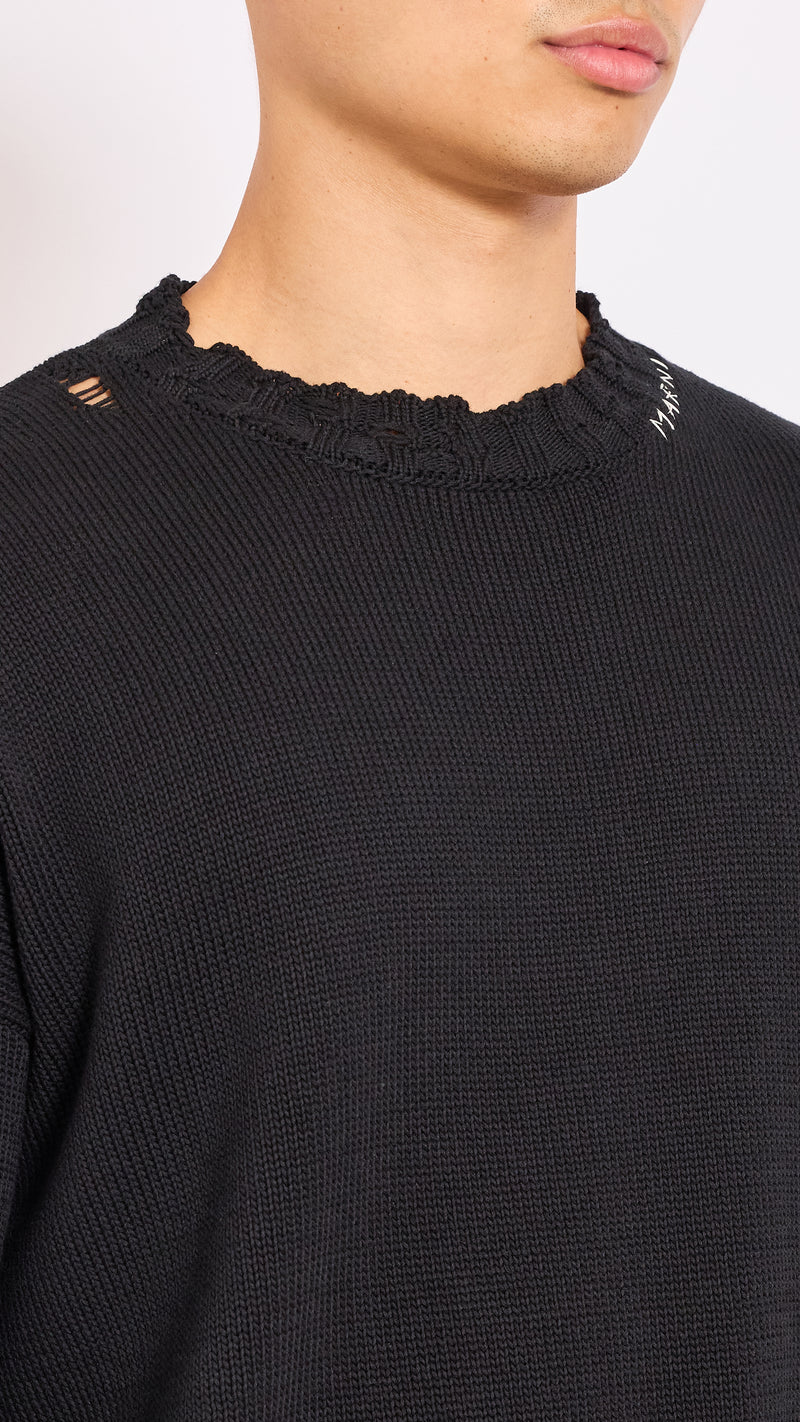 MARNI BLACK TWISTED DECONSTRUCTED CREWNECK SWEATER
