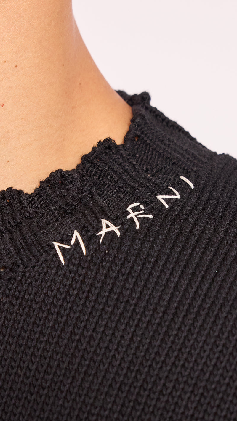 MARNI BLACK TWISTED DECONSTRUCTED CREWNECK SWEATER