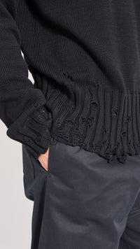 MARNI BLACK TWISTED DECONSTRUCTED CREWNECK SWEATER