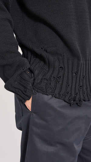 MARNI BLACK TWISTED DECONSTRUCTED CREWNECK SWEATER