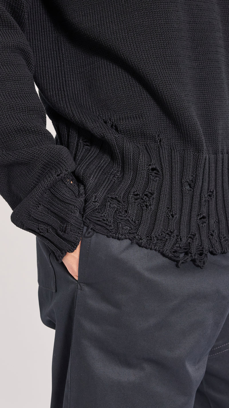 MARNI BLACK TWISTED DECONSTRUCTED CREWNECK SWEATER