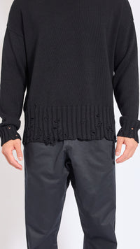 MARNI BLACK TWISTED DECONSTRUCTED CREWNECK SWEATER