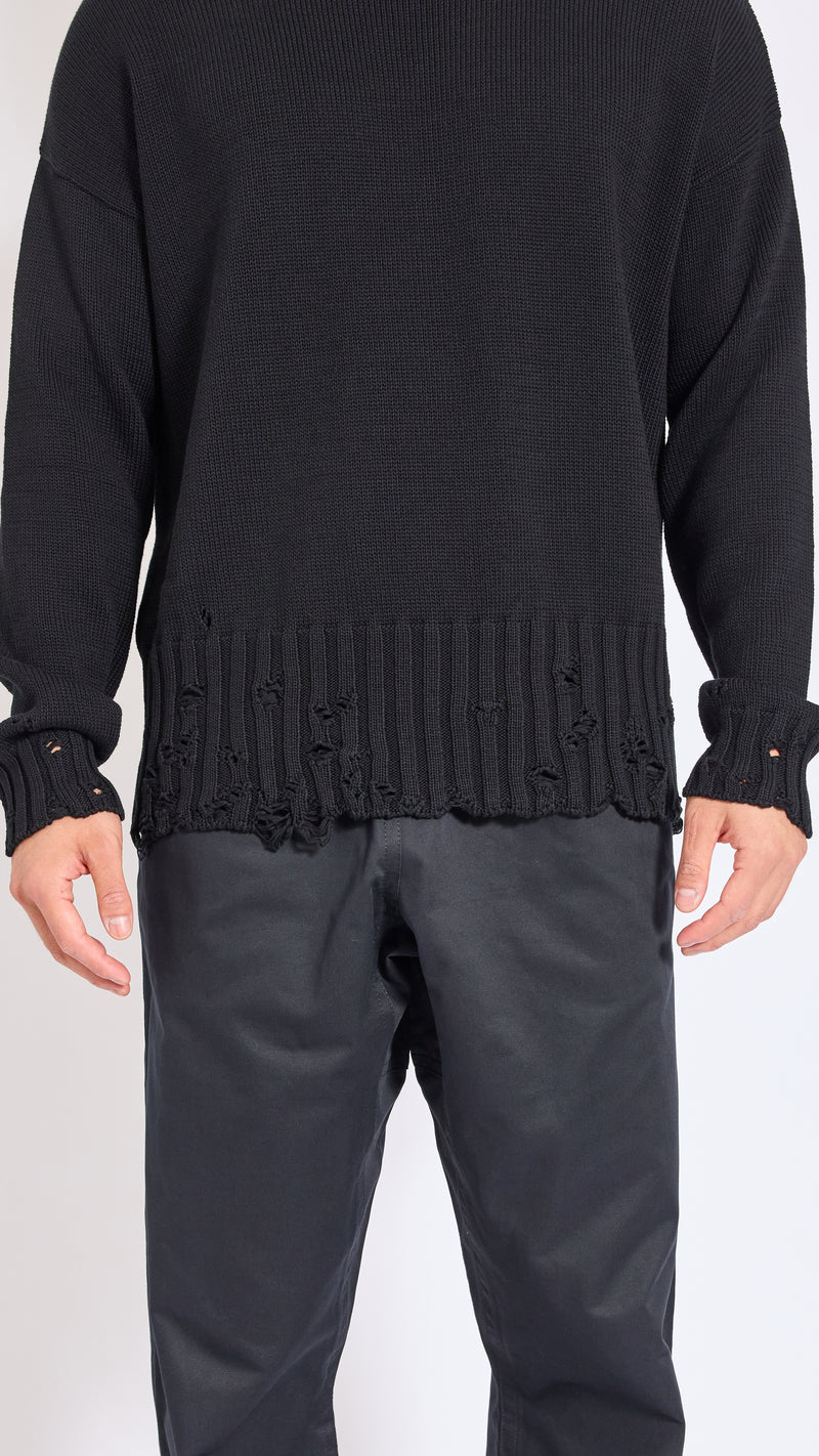 MARNI BLACK TWISTED DECONSTRUCTED CREWNECK SWEATER