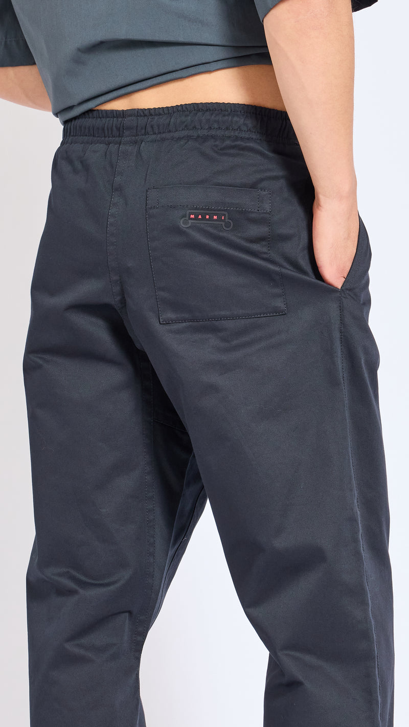 MARNI BLACK COTTON GABERDINE STRAIGHT LEG PANTS