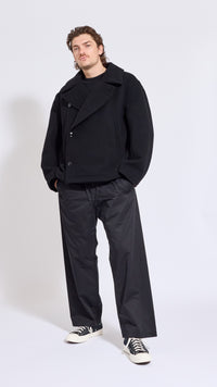 LEMAIRE BLACK WOOK BOXY PEACOAT