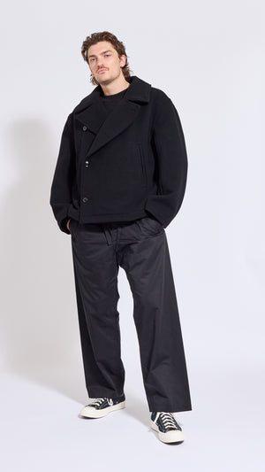 LEMAIRE BLACK WOOK BOXY PEACOAT