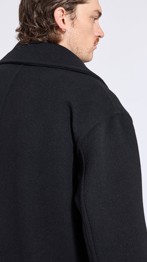 LEMAIRE BLACK WOOK BOXY PEACOAT