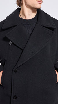 LEMAIRE BLACK WOOK BOXY PEACOAT