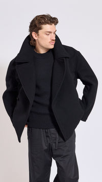 LEMAIRE BLACK WOOK BOXY PEACOAT