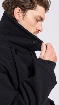LEMAIRE BLACK WOOK BOXY PEACOAT