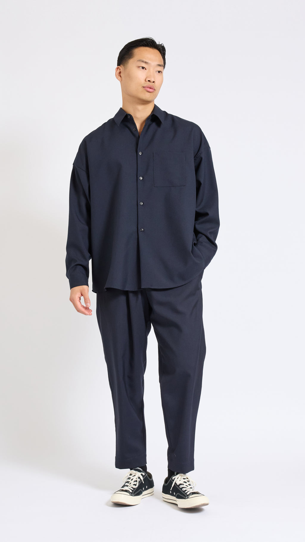 MARNI NAVY TROPICAL WOOL LONG SLEEVE SHIRT