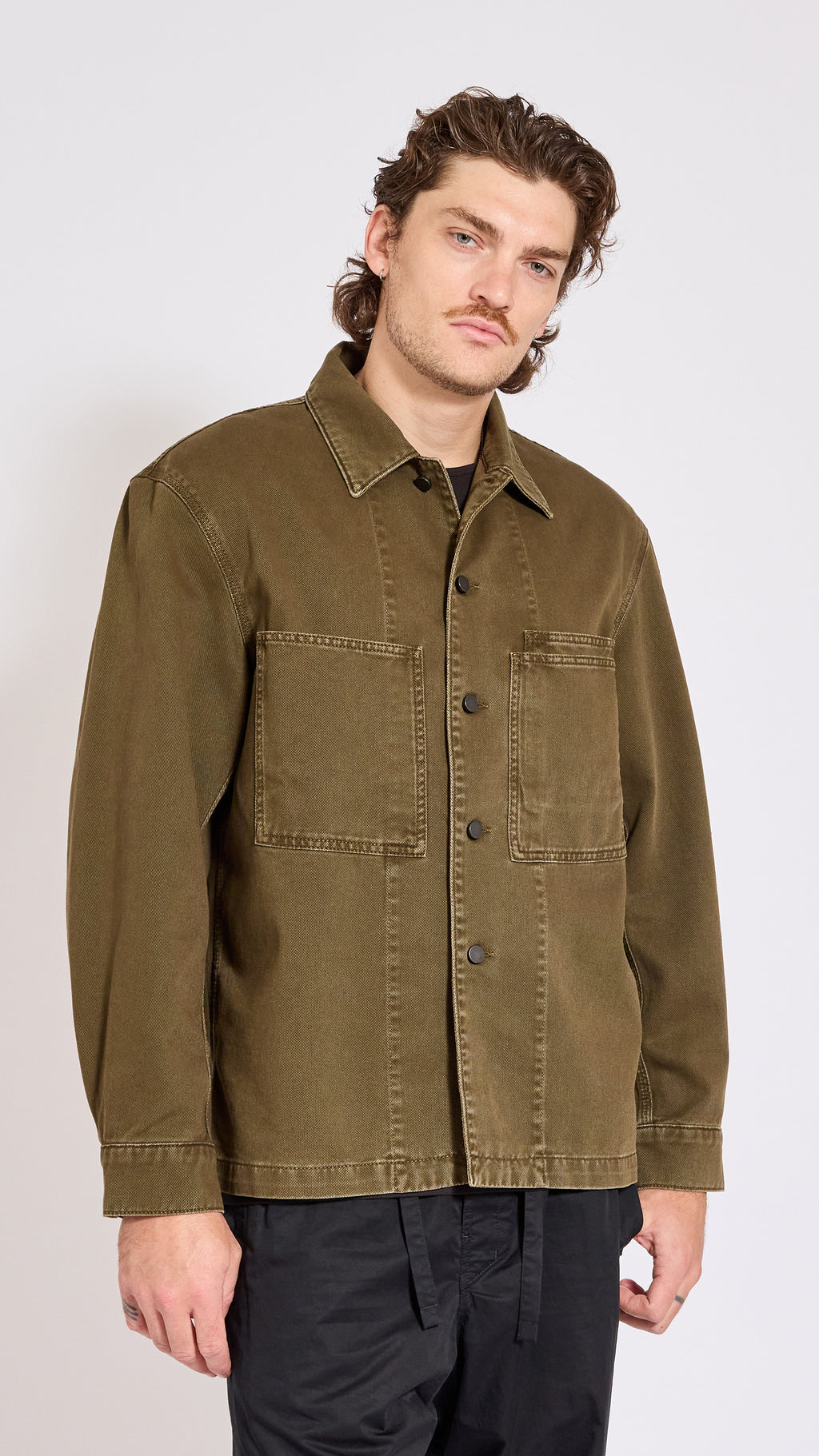 LEMAIRE MOSS GREEN WORKWEAR DENIM OVERSHIRT