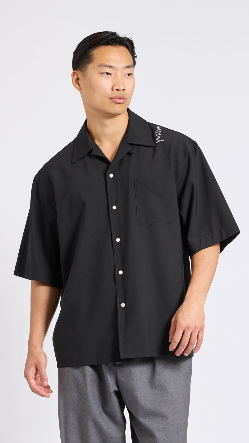 MARNI BLACK TROPICAL WOOL LOGO POCKET SHIRT
