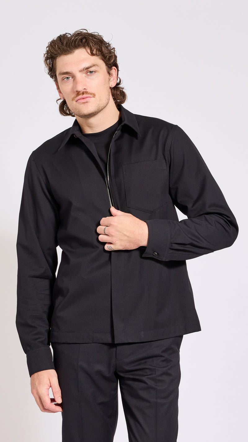DRIES VAN NOTEN BLACK ZIP CORRAN SHIRT