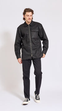 DRIES VAN NOTEN BLACK COATED DENIM CROOMSON SHIRT
