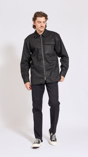 DRIES VAN NOTEN BLACK COATED DENIM CROOMSON SHIRT