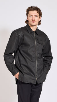 DRIES VAN NOTEN BLACK COATED DENIM CROOMSON SHIRT