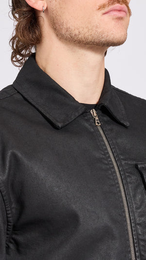 DRIES VAN NOTEN BLACK COATED DENIM CROOMSON SHIRT