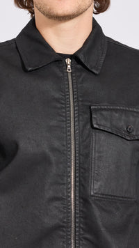 DRIES VAN NOTEN BLACK COATED DENIM CROOMSON SHIRT