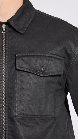 DRIES VAN NOTEN BLACK COATED DENIM CROOMSON SHIRT
