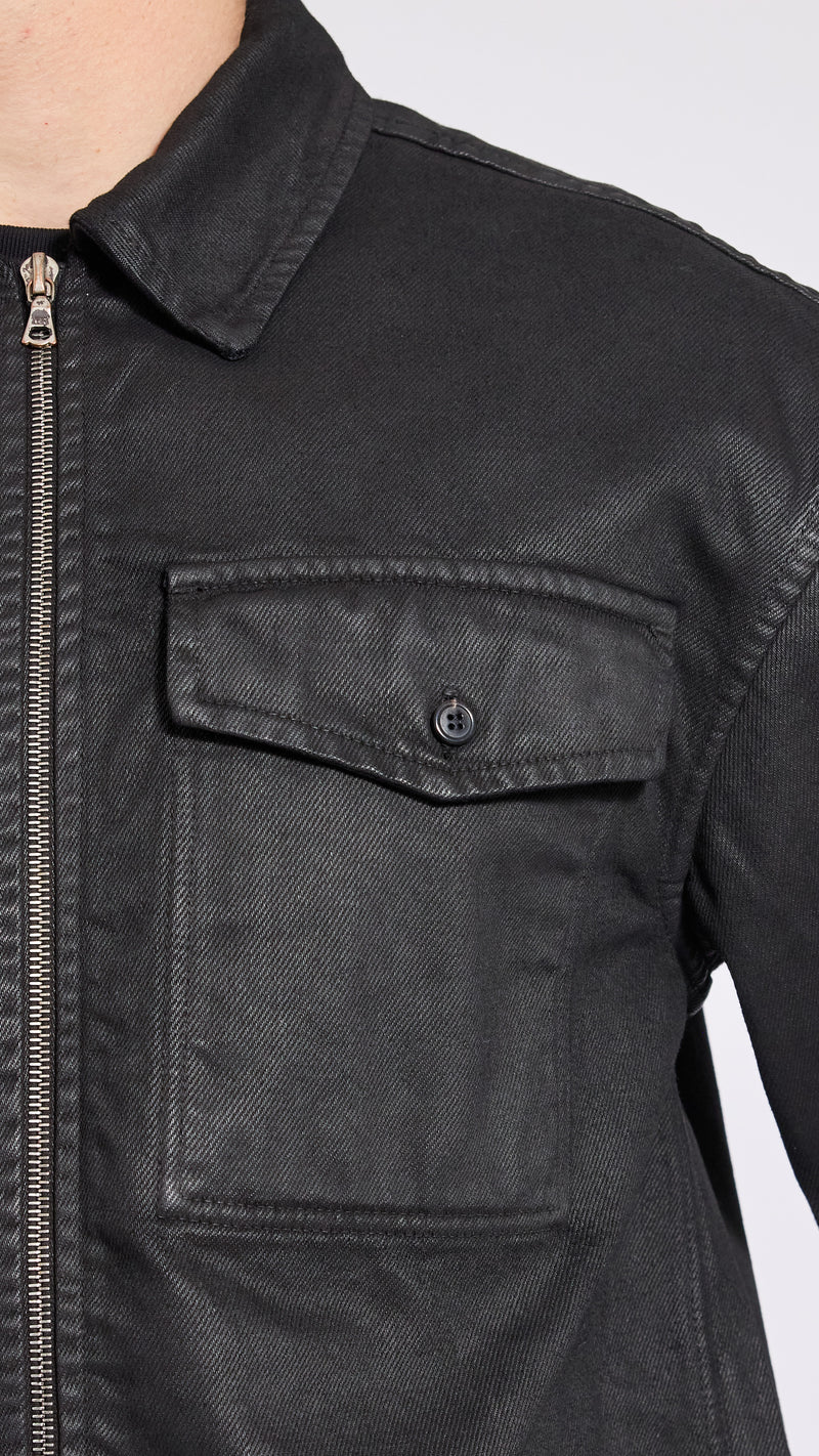 DRIES VAN NOTEN BLACK COATED DENIM CROOMSON SHIRT