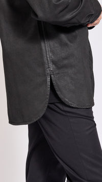 DRIES VAN NOTEN BLACK COATED DENIM CROOMSON SHIRT
