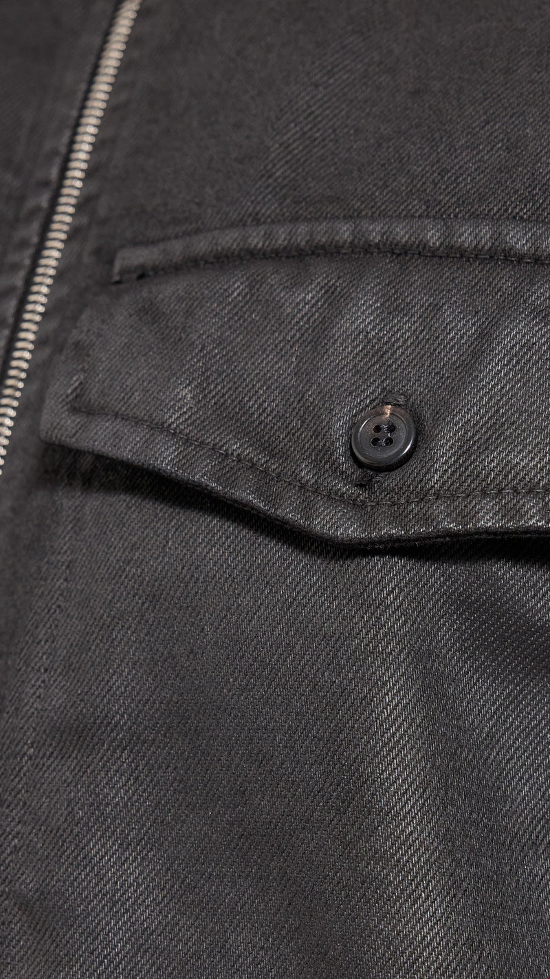 DRIES VAN NOTEN BLACK COATED DENIM CROOMSON SHIRT