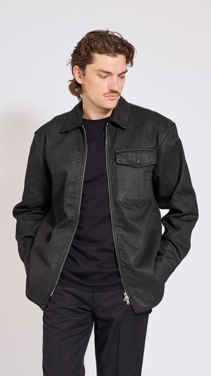 DRIES VAN NOTEN BLACK COATED DENIM CROOMSON SHIRT