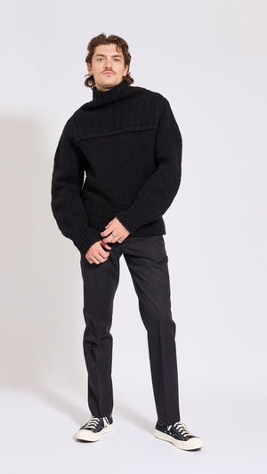 DRIES VAN NOTEN BLACK MAJOR MOCKNECK SWEATER