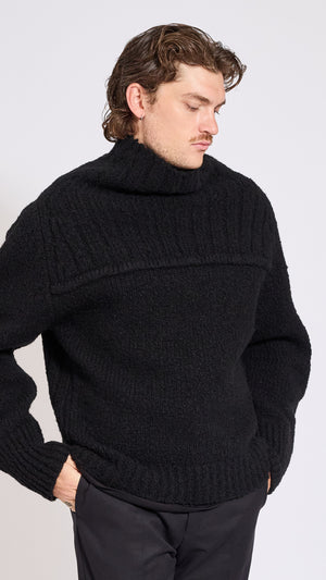DRIES VAN NOTEN BLACK MAJOR MOCKNECK SWEATER