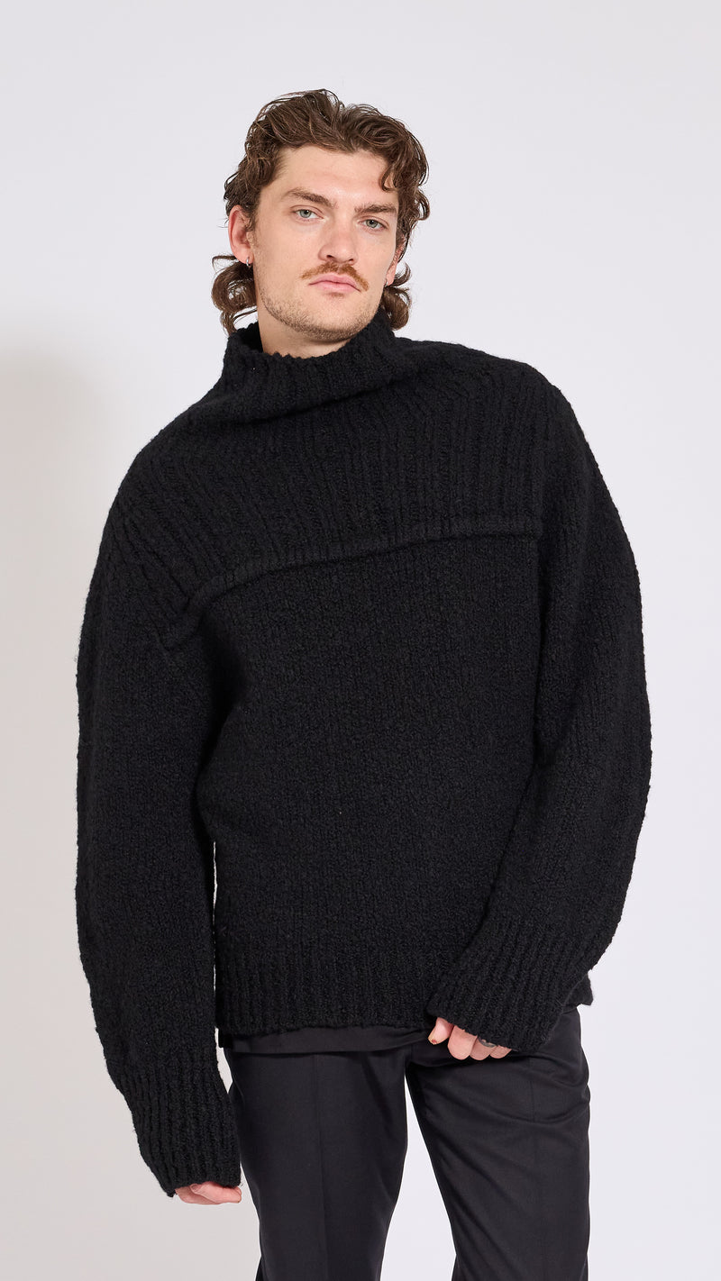 DRIES VAN NOTEN BLACK MAJOR MOCKNECK SWEATER
