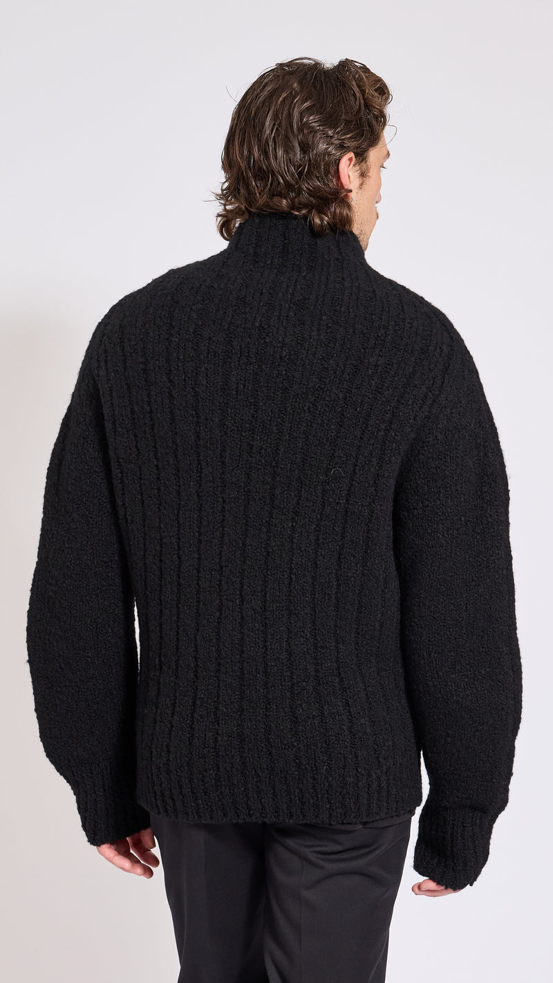 DRIES VAN NOTEN BLACK MAJOR MOCKNECK SWEATER
