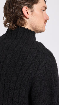 DRIES VAN NOTEN BLACK MAJOR MOCKNECK SWEATER