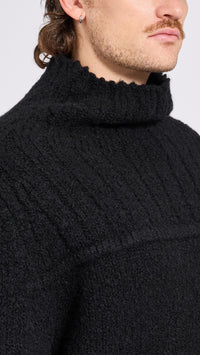 DRIES VAN NOTEN BLACK MAJOR MOCKNECK SWEATER