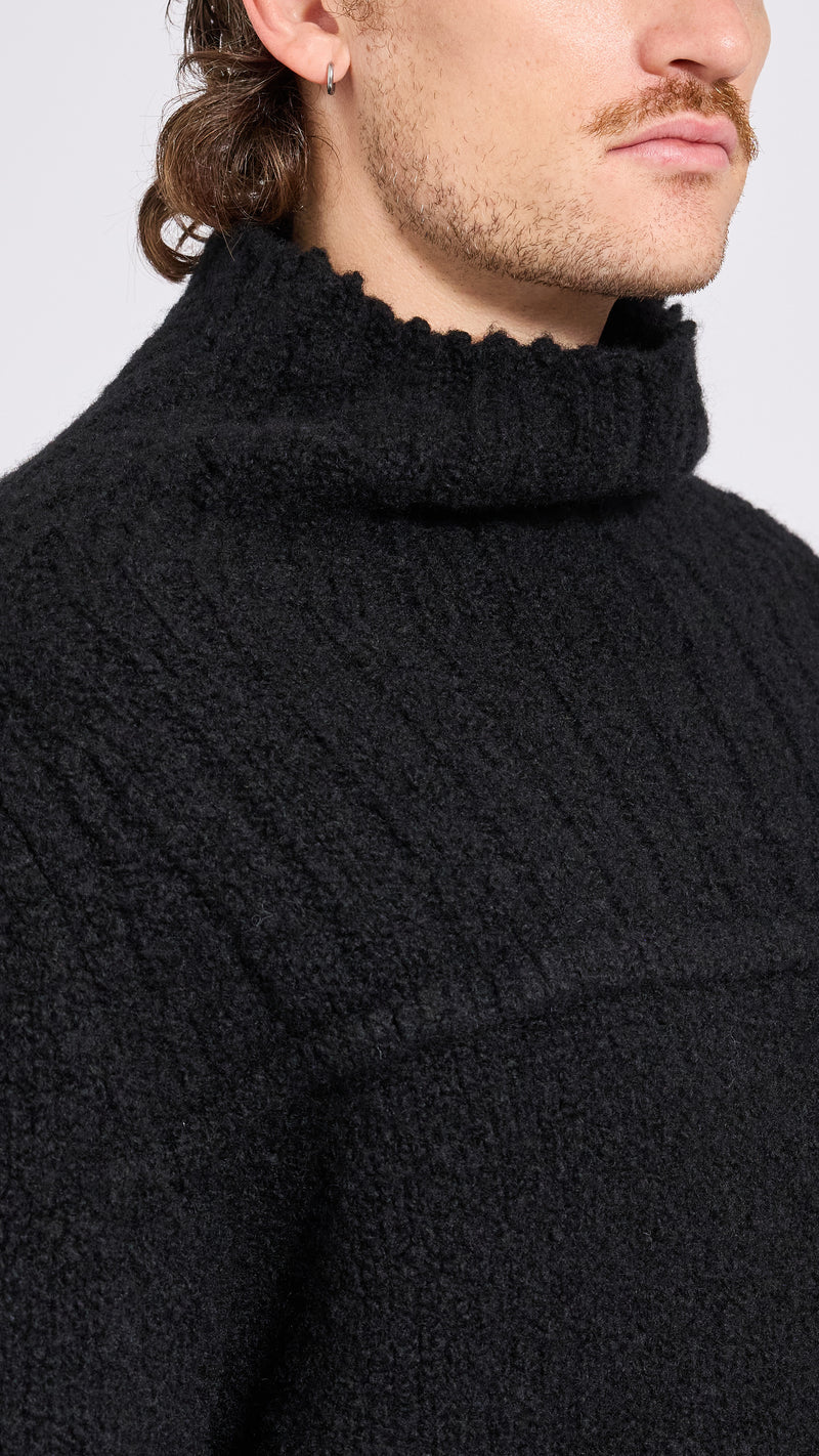 DRIES VAN NOTEN BLACK MAJOR MOCKNECK SWEATER