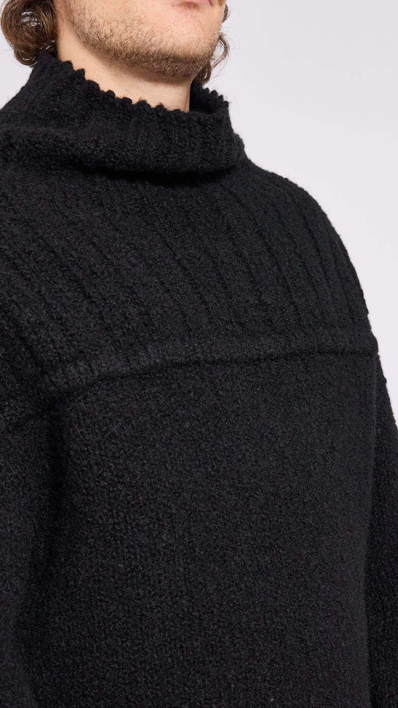DRIES VAN NOTEN BLACK MAJOR MOCKNECK SWEATER